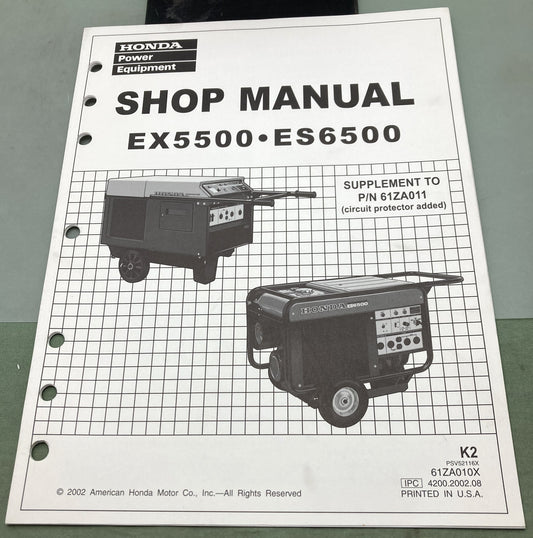 Genuine Honda 61ZA010X EX5500 ES6500 Supp. Shop Manual 2002