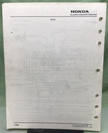Genuine Honda 61ZA010 EL5000 EX5500 ES6500 Shop Manual 1985