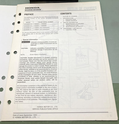 Genuine Honda 61ZB701Z EX3300S EX4500S Generator Supp. Shop Manual 1992