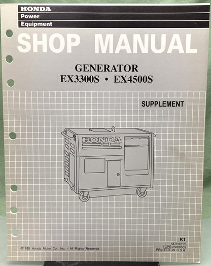 Genuine Honda 61ZB701Y EX3300S EX4500S Generator Supp. Shop Manual 1995