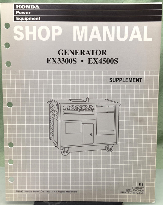 Genuine Honda 61ZB701Y EX3300S EX4500S Generator Supp. Shop Manual 1995