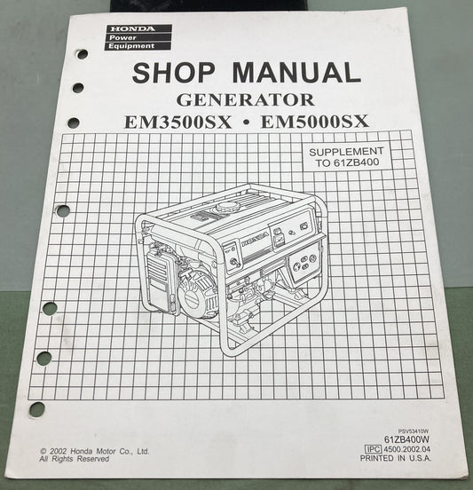 Genuine Honda 61ZB400W EM3500SX EM5000SX Generator Supp. Shop Manual 2002