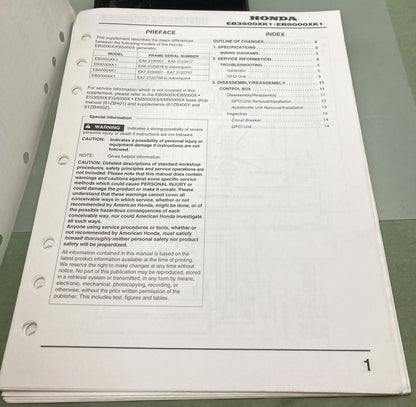 Genuine Honda 61ZB401X EB3500XK1 EB5000XK1 Generator Supp. Shop Manual 1998