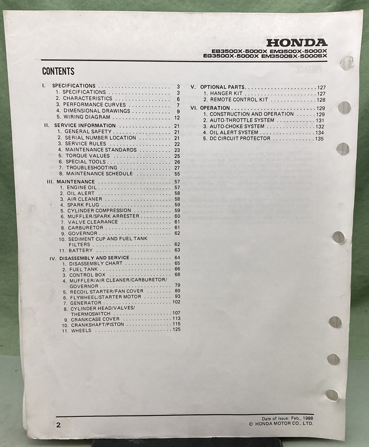 Genuine Honda 61ZB401 EB3500X/5000X Generator Shop Manual 1986