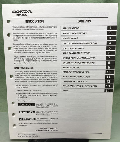 Genuine Honda 61Z0300 EB3000c Generator Shop Manual 2000