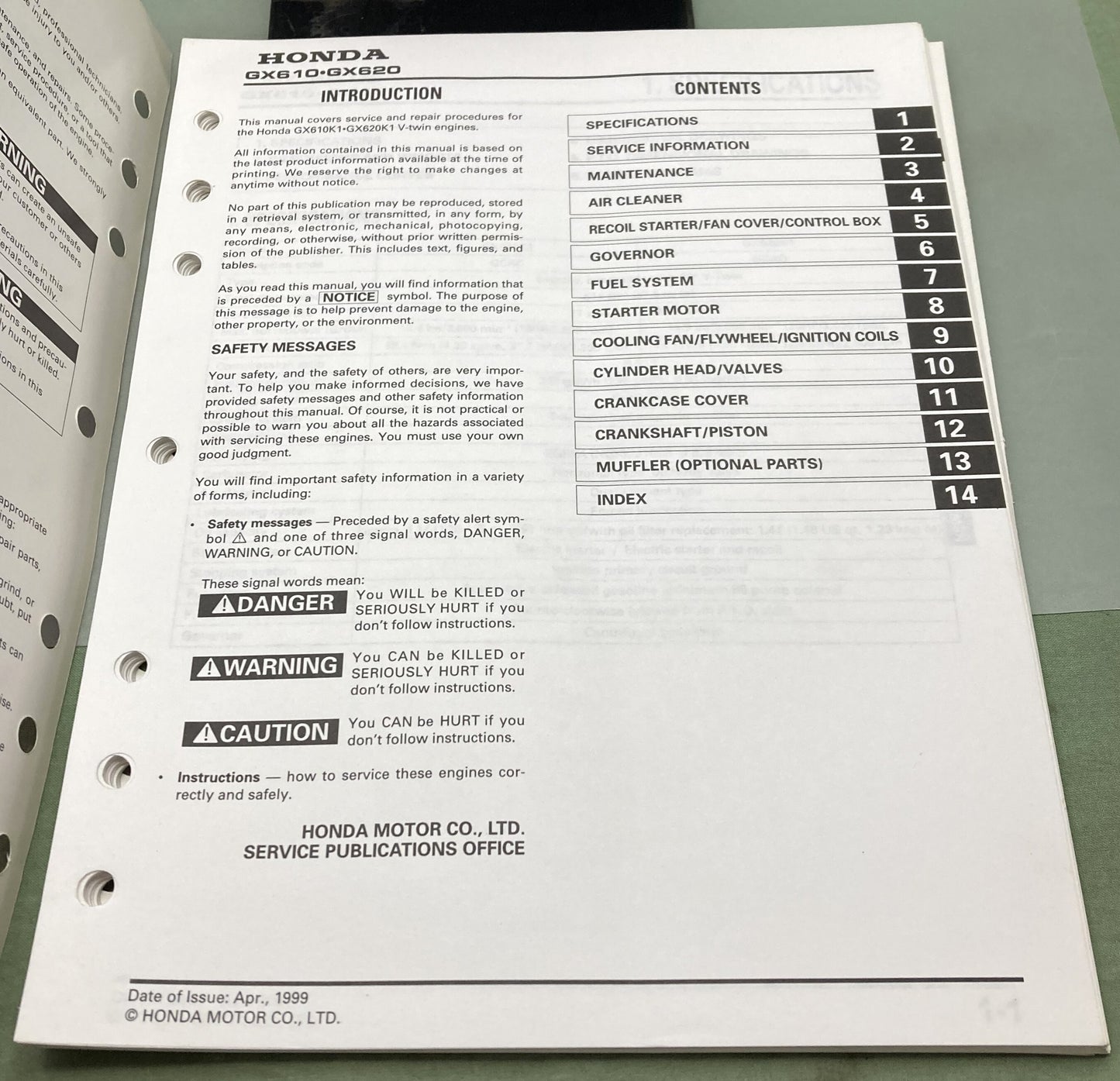 Genuine Honda 61ZJ110 GX610K1, GX620K1 Shop Manual 1999