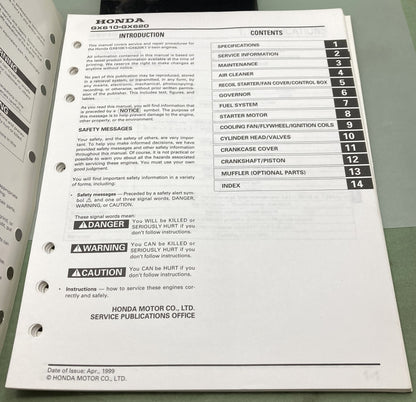 Genuine Honda 61ZJ110 GX610K1, GX620K1 Shop Manual 1999