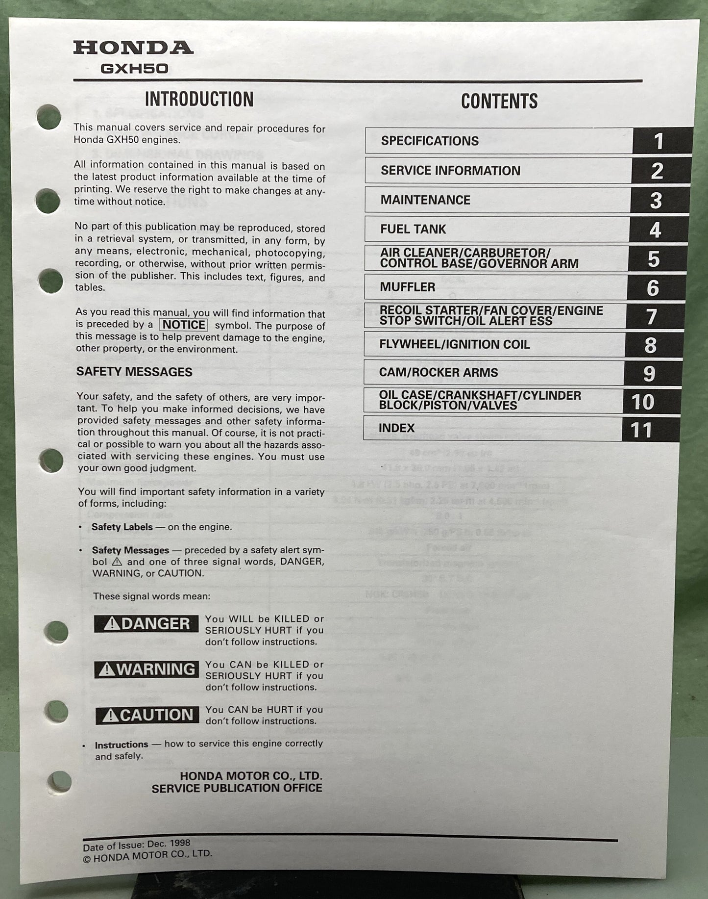Genuine Honda 61ZM700 GXH50 Shop Manual 1998