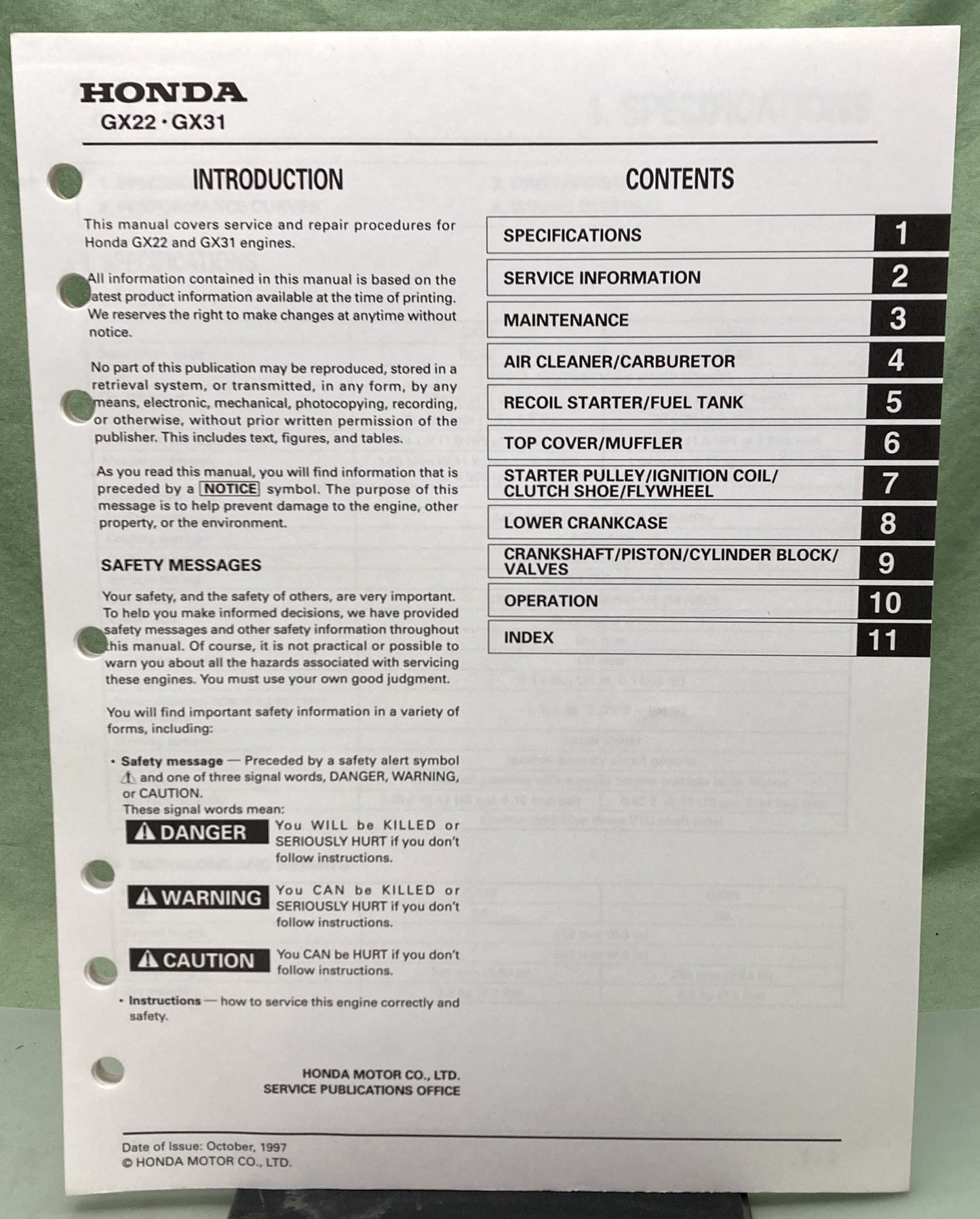 Genuine Honda 61ZM300 GX22/31 Shop Manual 1997