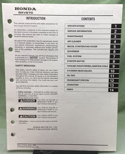 Genuine Honda 61ZJ410Z GXV670 Shop Manual 1999