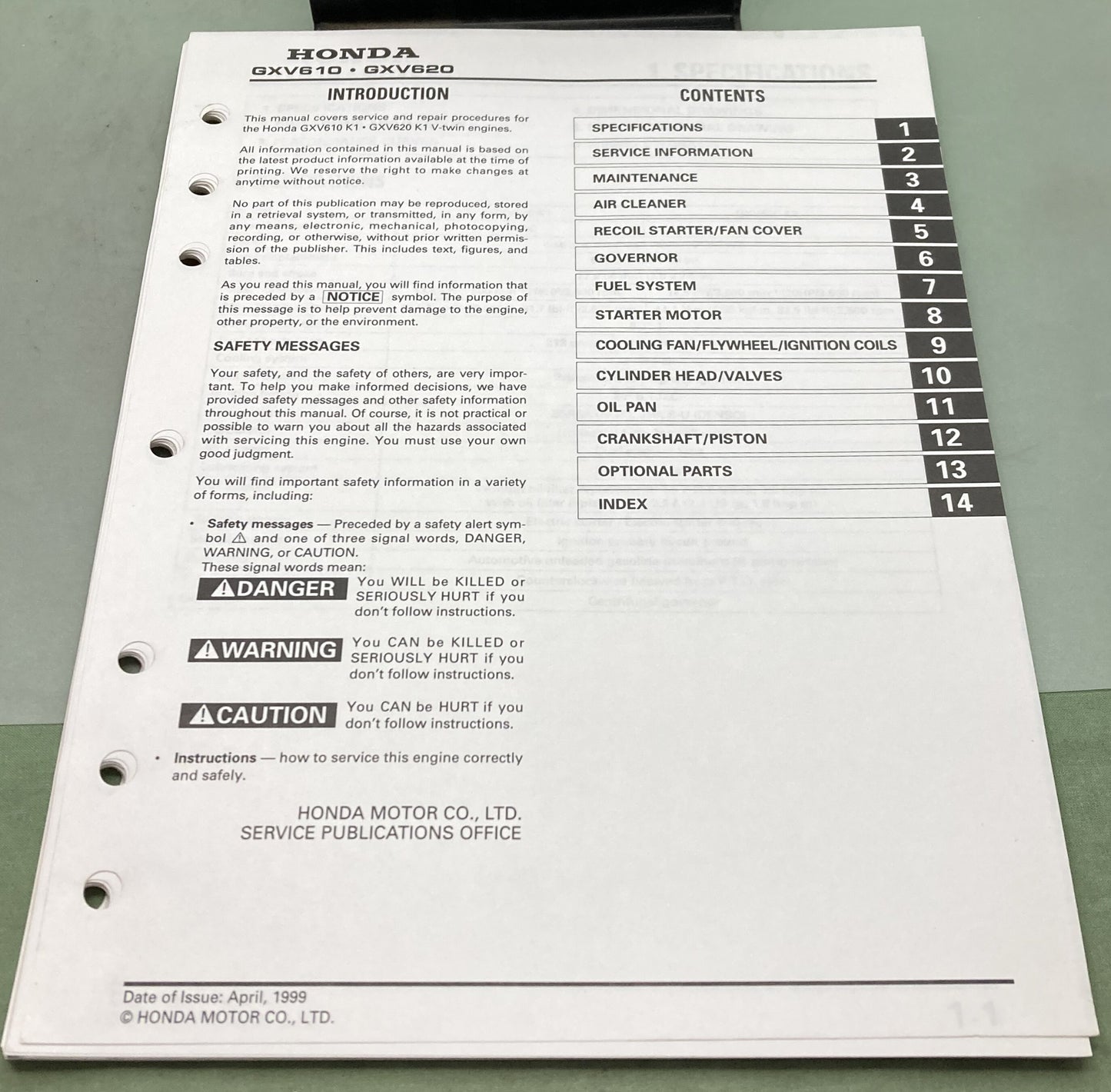 Genuine Honda 61ZJ410 GXV610K1 GXV620K1 Shop Manual 1999