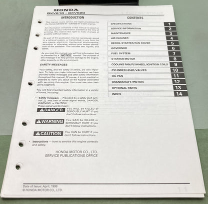 Genuine Honda 61ZJ410 GXV610K1 GXV620K1 Shop Manual 1999