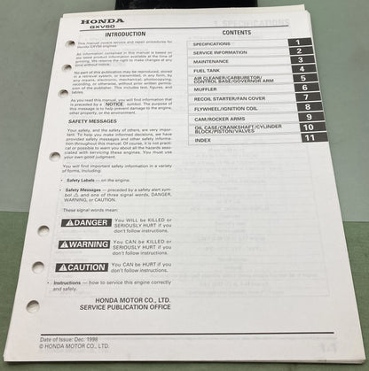 Genuine Honda 61ZN400 GXV50 Shop Manual 1998