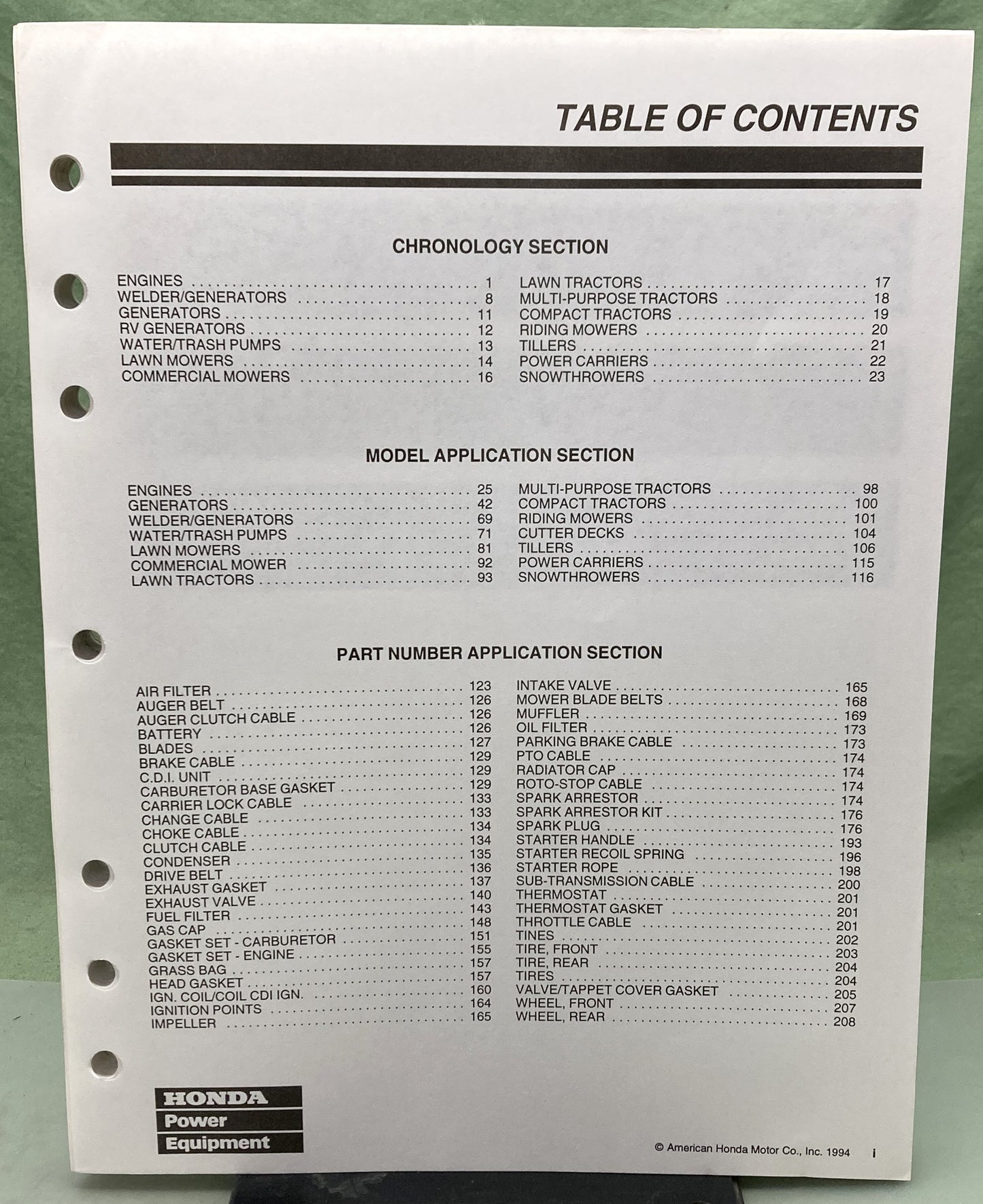Genuine Honda 00X94-HPE-PRG Honda Power Equipment Parts Reference Guide 1994