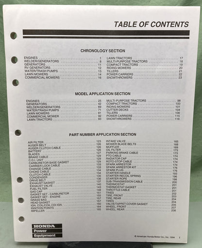 Genuine Honda 00X94-HPE-PRG Honda Power Equipment Parts Reference Guide 1994