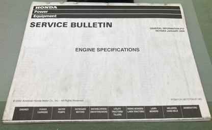 Genuine Honda PTB51141-B Engine Specifications Service Bulletin 2000