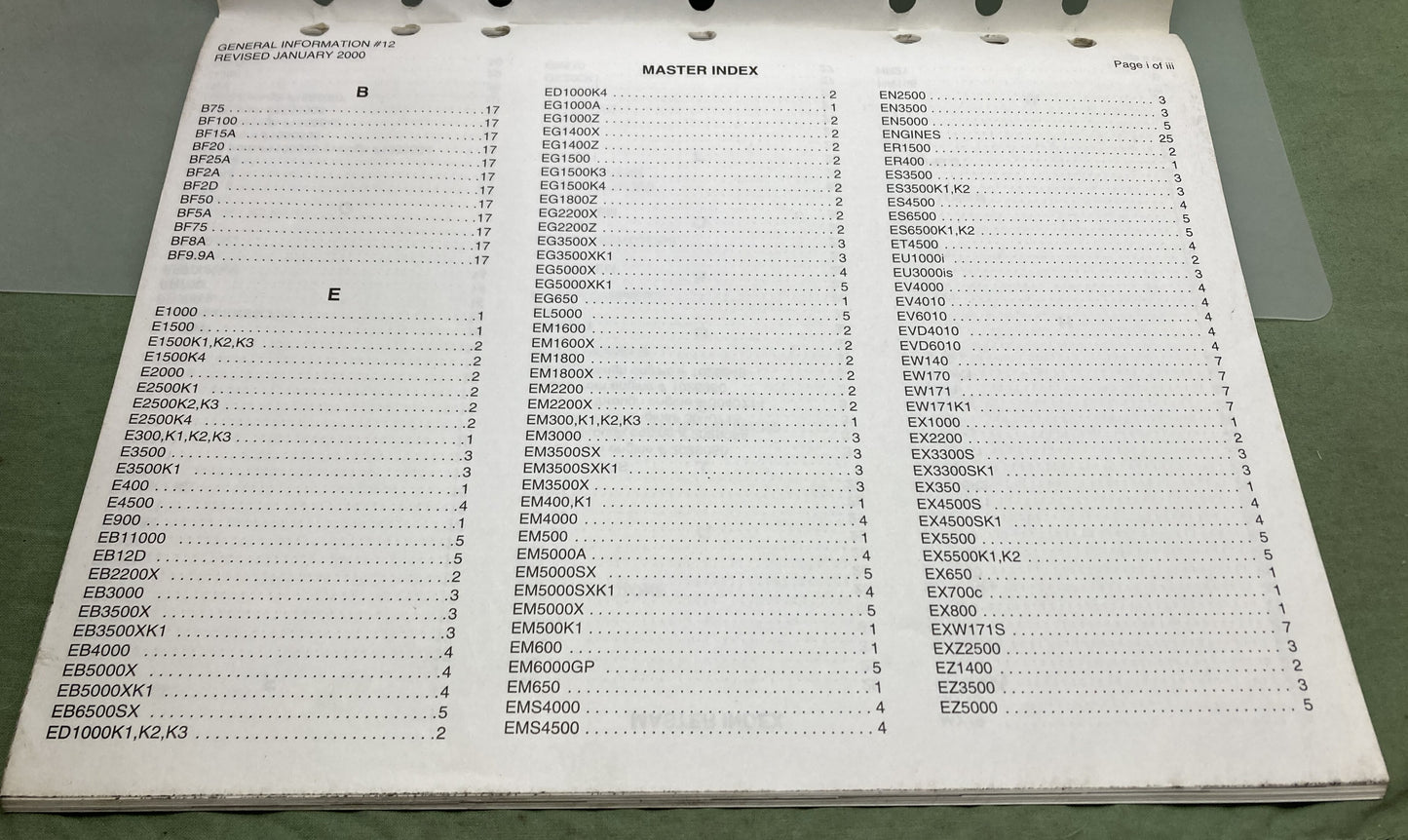 Genuine Honda PTB51141-B Engine Specifications Service Bulletin 2000