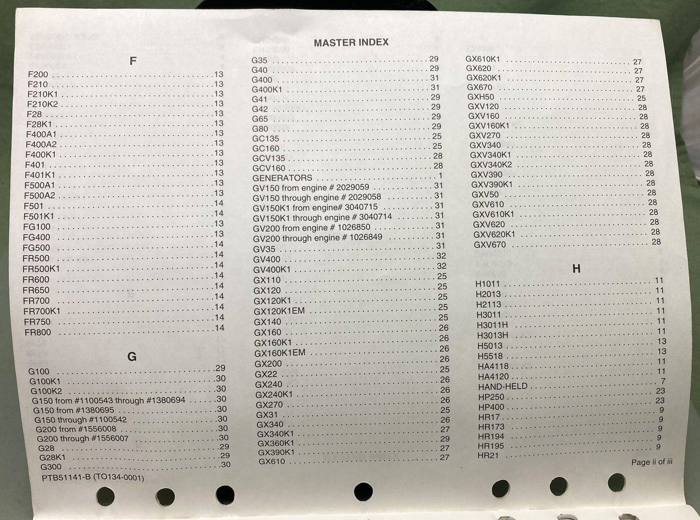 Genuine Honda PTB51141-B Engine Specifications Service Bulletin 2000
