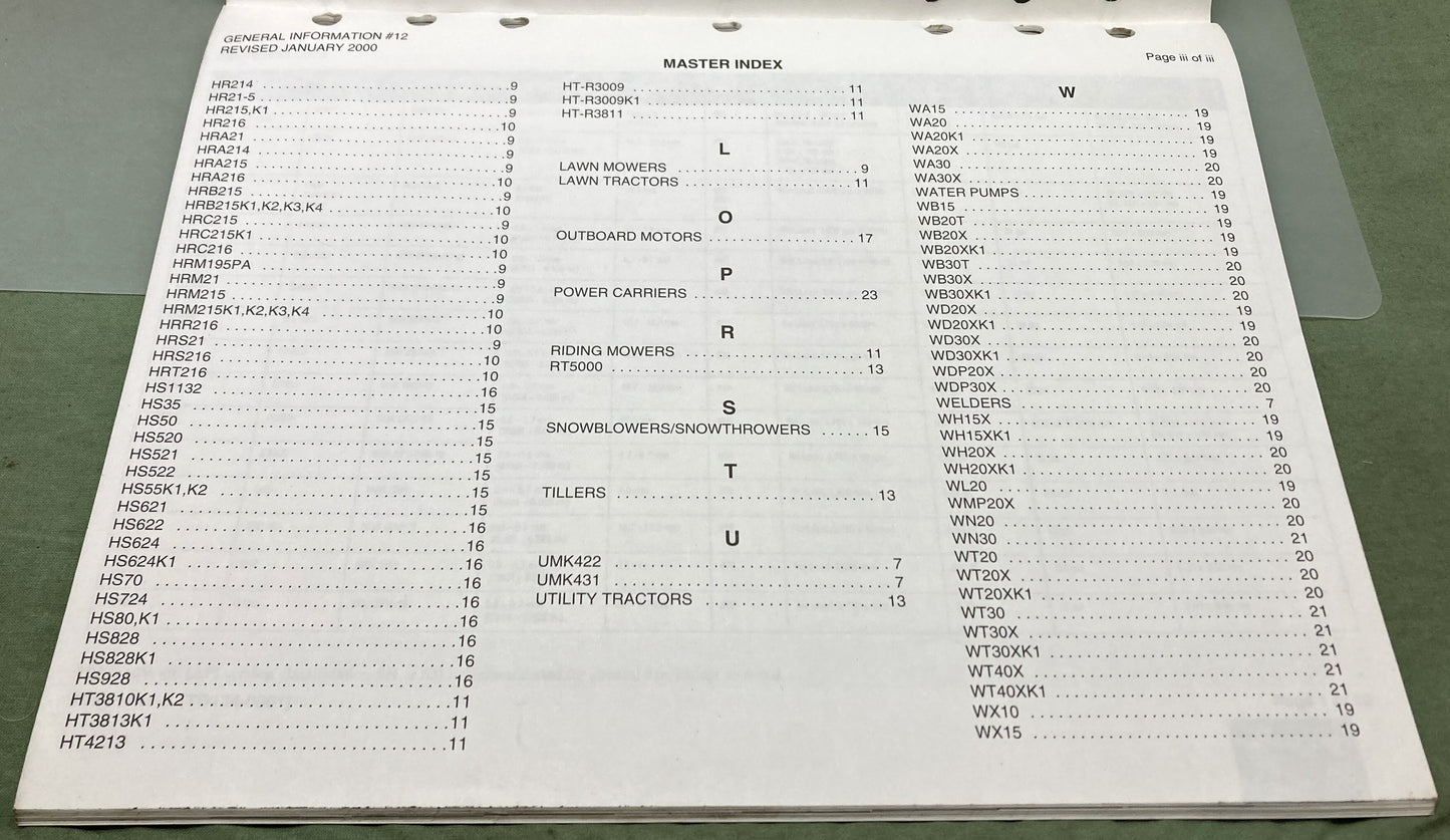Genuine Honda PTB51141-B Engine Specifications Service Bulletin 2000