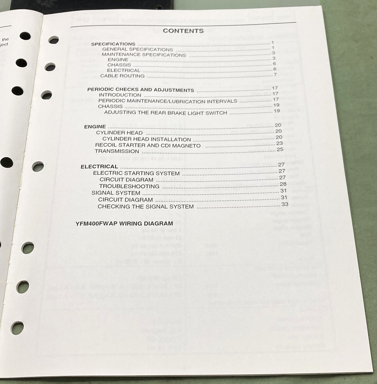 Genuine Yamaha LIT-11616-15-19 YFM400FWAP Supp. Service Manual 2001