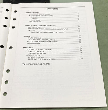 Genuine Yamaha LIT-11616-15-19 YFM400FWAP Supp. Service Manual 2001