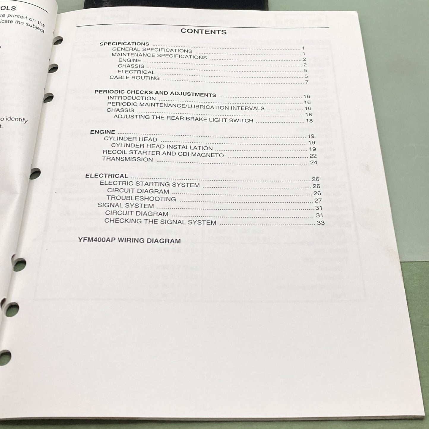 Genuine Yamaha LIT-11616-15-20 YFM400AP Supp. Service Manual 2001