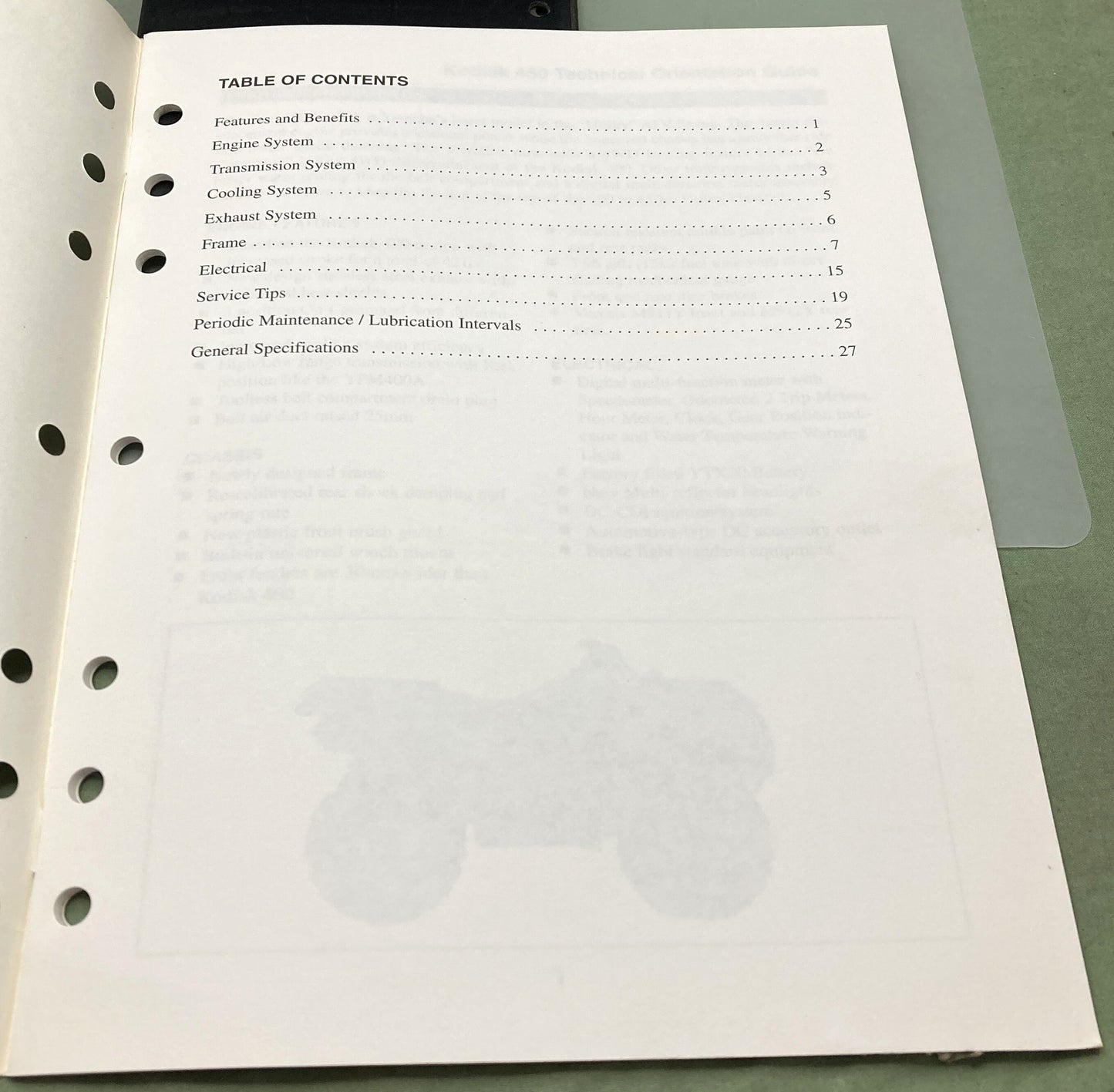 Genuine Yamaha YFM45F Kodiak 450 Technical Orientation Guide 2002