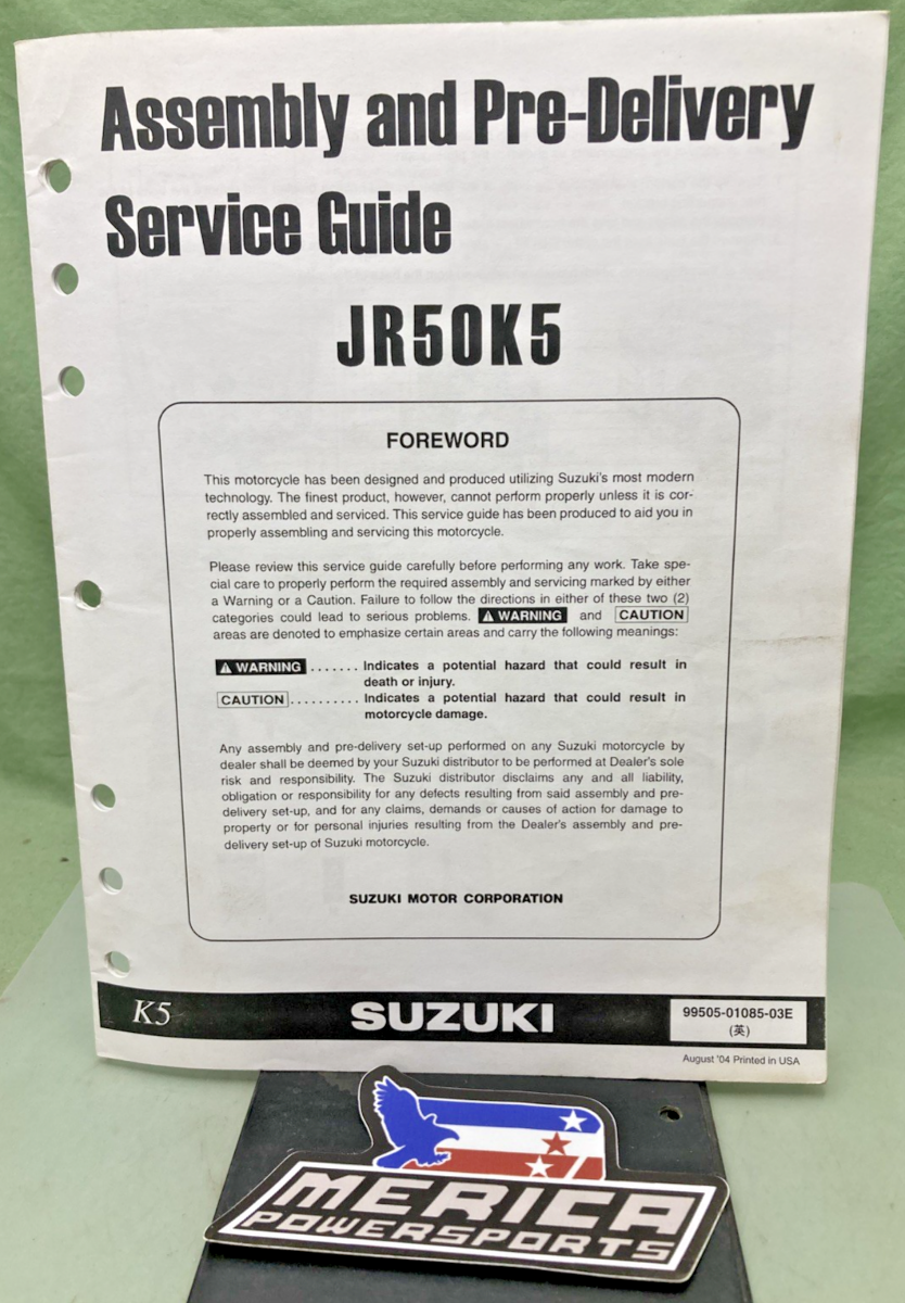 GENUINE SUZUKI 99505-01085-03E JR50K5 ASSY AND PRE-DELIVERY SERVICE GUIDE 2004