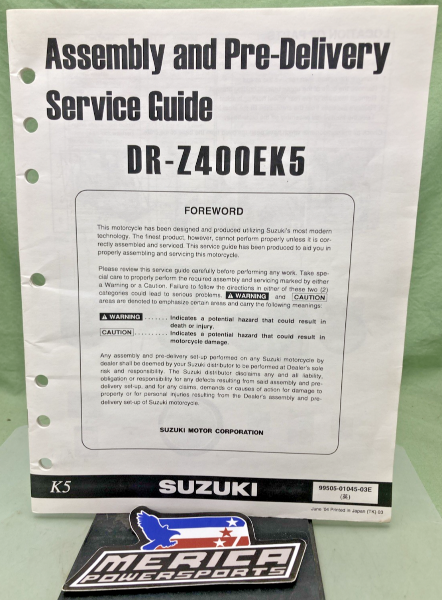GENUINE SUZUKI 99505-01045-03E DR-Z400EK5 ASSY AND PRE-DELIVERY SERVICE GUIDE 04