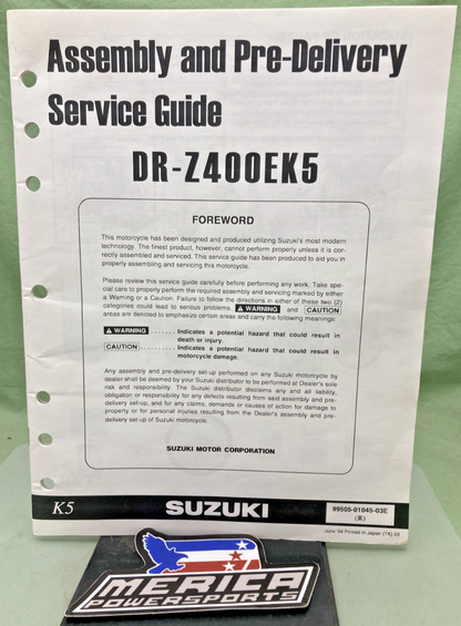 GENUINE SUZUKI 99505-01045-03E DR-Z400EK5 ASSY AND PRE-DELIVERY SERVICE GUIDE 04