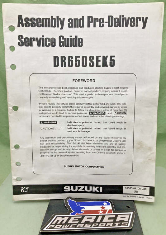 GENUINE SUZUKI 99505-01105-03E DR650SEK5 ASSY AND PRE-DELIVERY SERVICE GUIDE '04