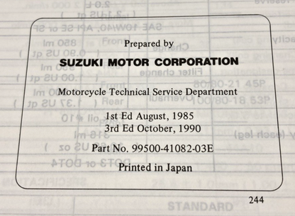 GENUINE SUZUKI 99500-41082-03E DR125 SERVICE MANUAL 1990