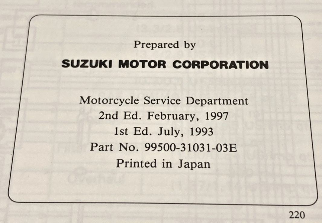 GENUINE SUZUKI 99500-31031-03E DR125SE SERVICE MANUAL 1993