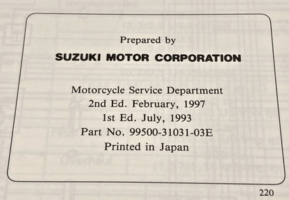 GENUINE SUZUKI 99500-31031-03E DR125SE SERVICE MANUAL 1993