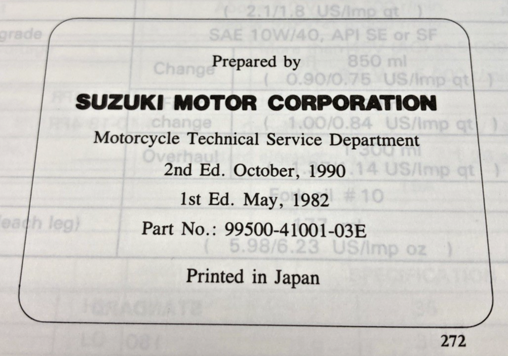 GENUINE SUZUKI 99500-41001-03E DR125 SERVICE MANUAL 1990