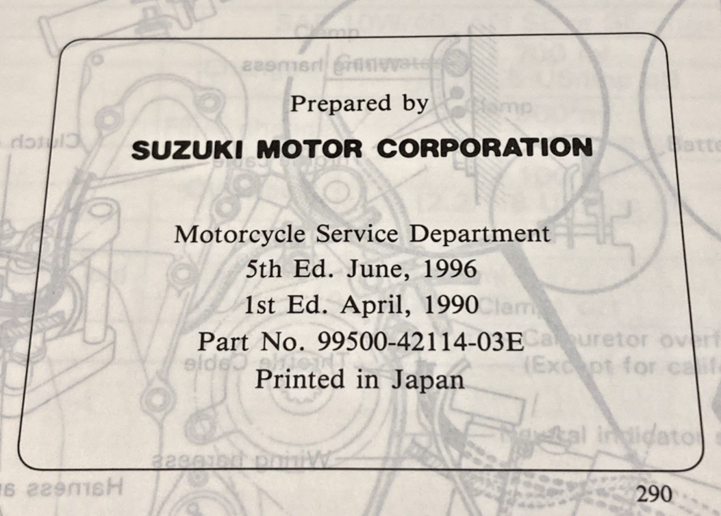 GENUINE SUZUKI 99500-42002-03E DR250 SERVICE MANUAL 1990