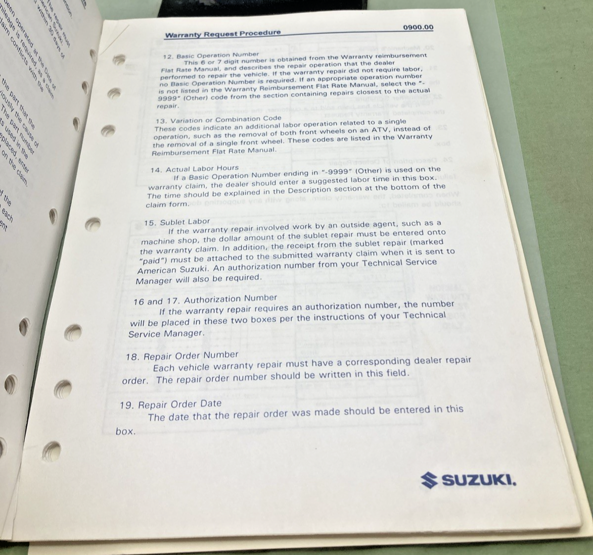 GENUINE SUZUKI 99923-09882-002 WARRANTY POLICY & PROCEDURE MANUAL