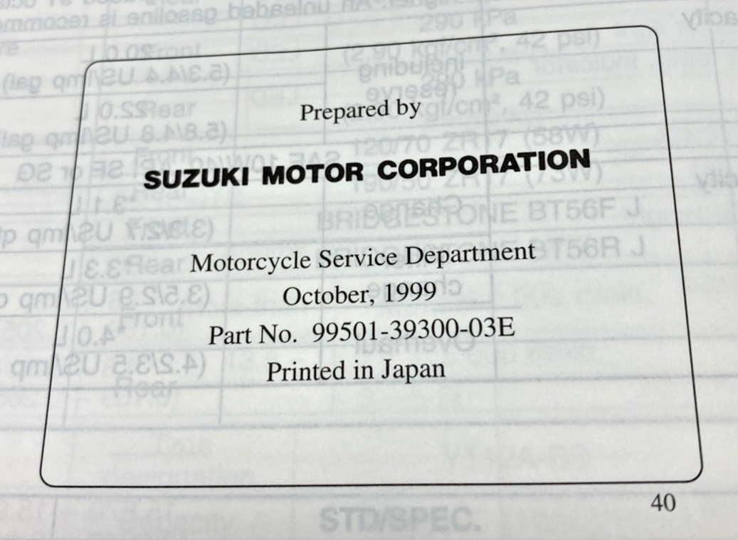 GENUINE SUZUKI 99501-39300-03E GSX1300R SUPPLEMENTARY SERVICE MANUAL 1999