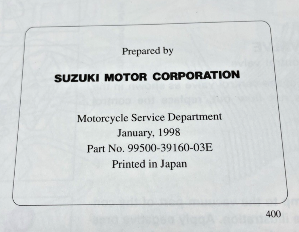 GENUINE SUZUKI 99500-39160-03E VL1500 SERVICE MANUAL 1998