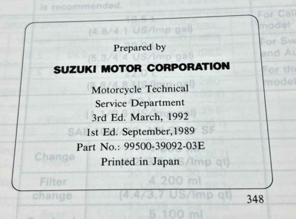 GENUINE SUZUKI 99500-39092-03E GSXR1100 SERVICE MANUAL 1990