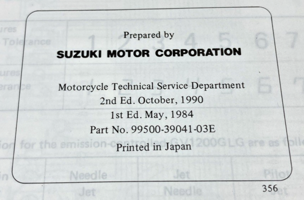 GENUINE SUZUKI 99500-39041-03E GV1200GL SERVICE MANUAL 1990