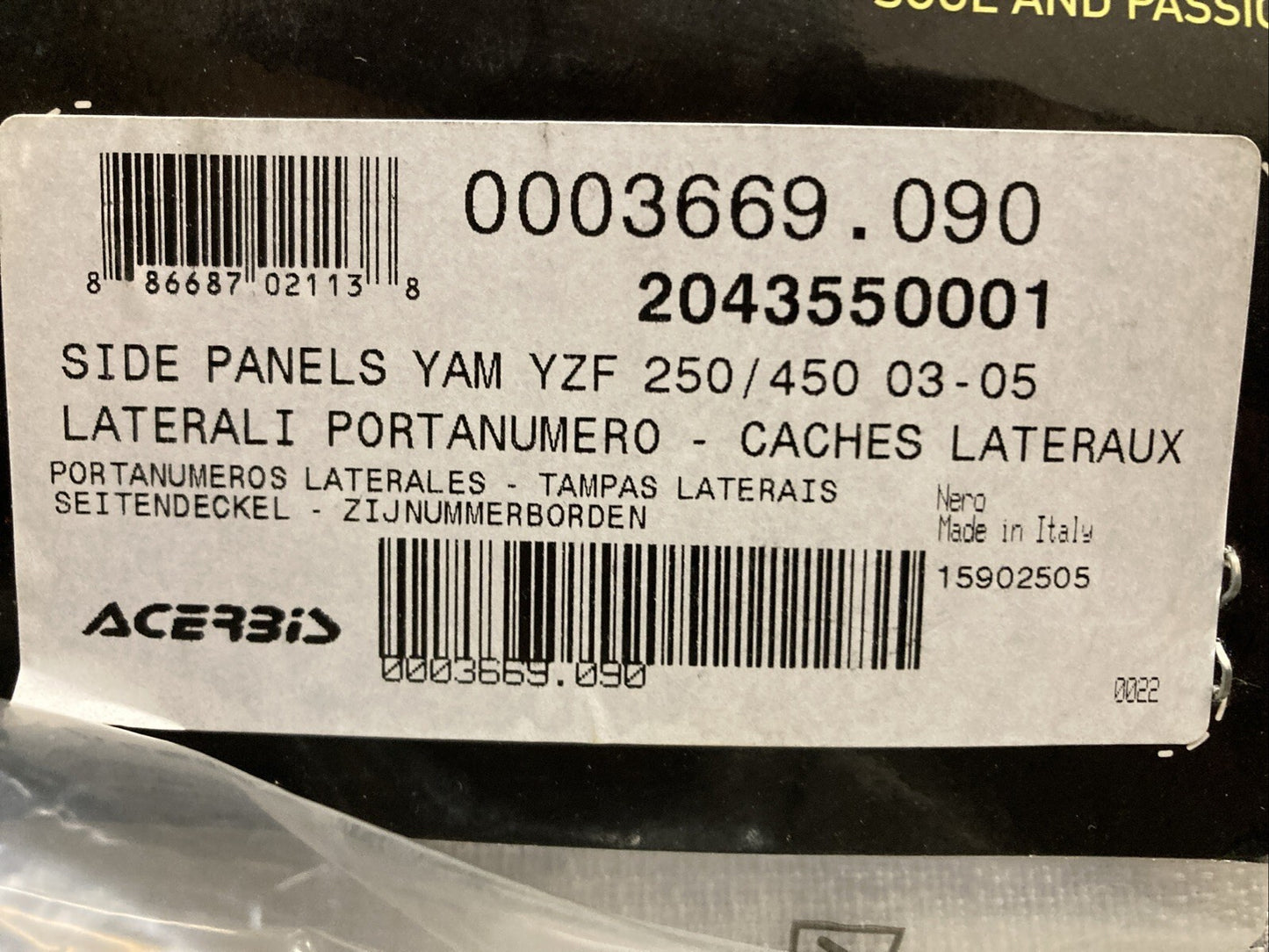 NEW GENUINE ACERBIS 2043550001 SIDE PANEL SET BLACK FOR YAMAHA YZF250/450
