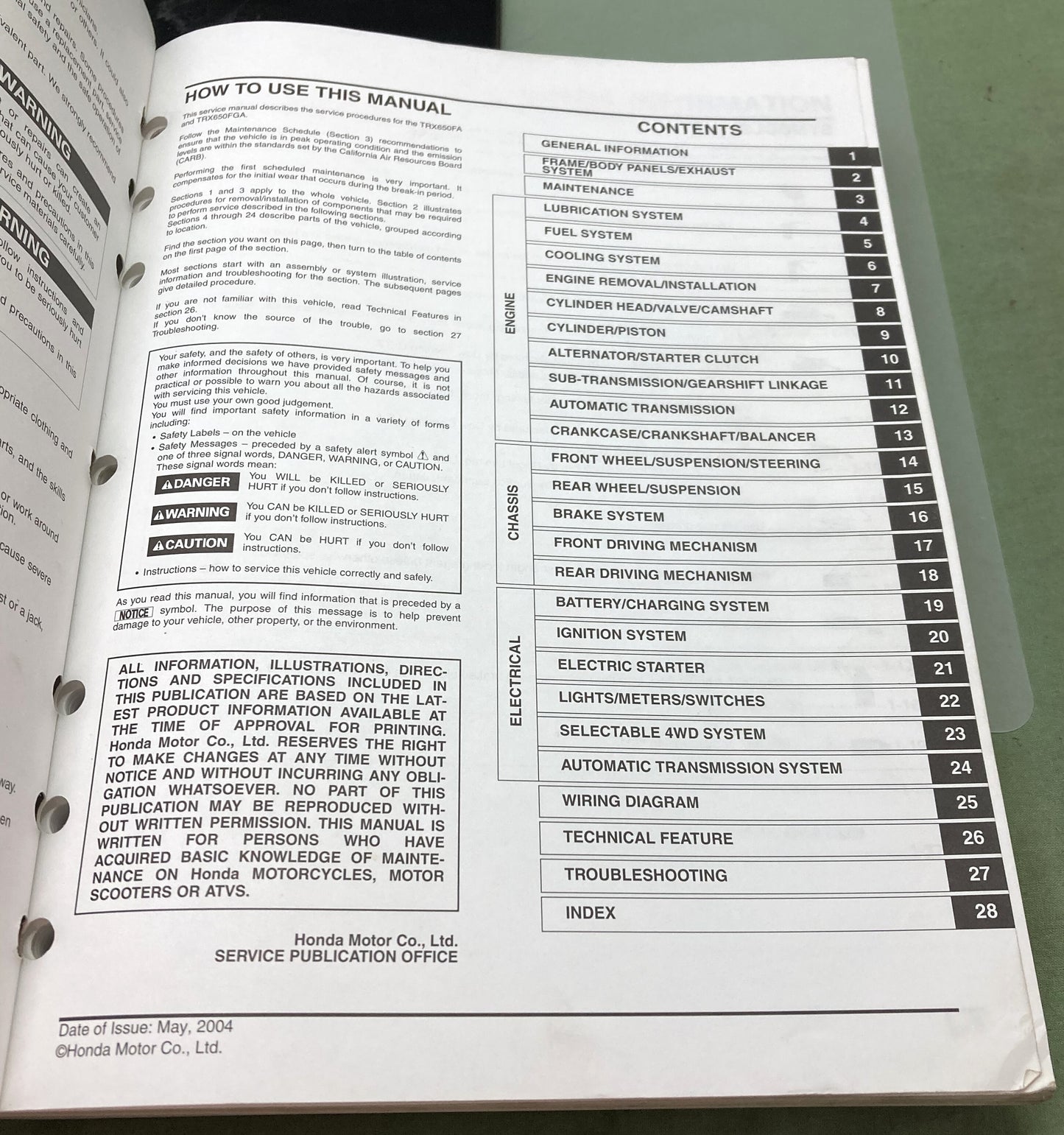 Genuine Honda 61HN802 TRX650FA TRX650FGA Service Manual 2003-2005