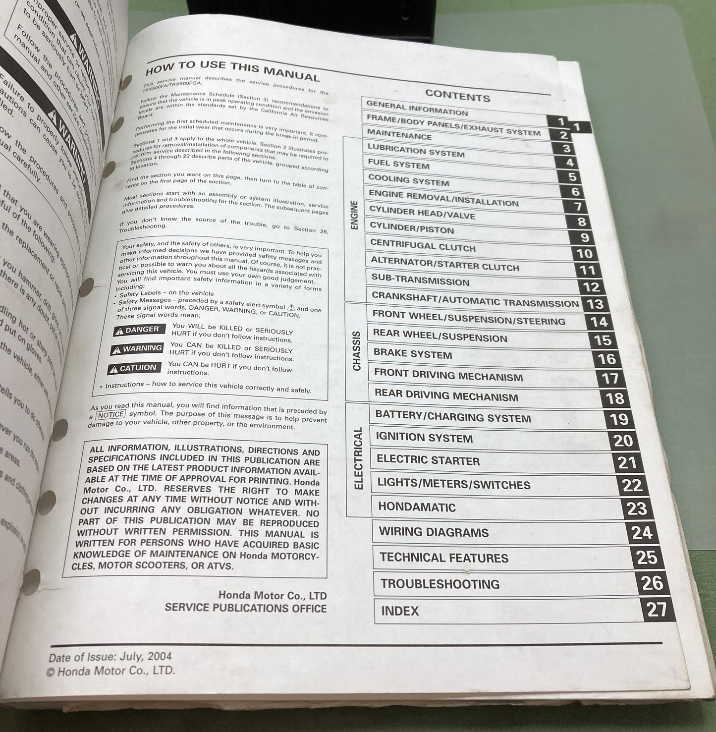 Genuine Honda 61HN203 TRX500FA TRX500FGA Service Manual 2001-2004