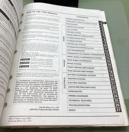 Genuine Honda 61HN203 TRX500FA TRX500FGA Service Manual 2001-2004