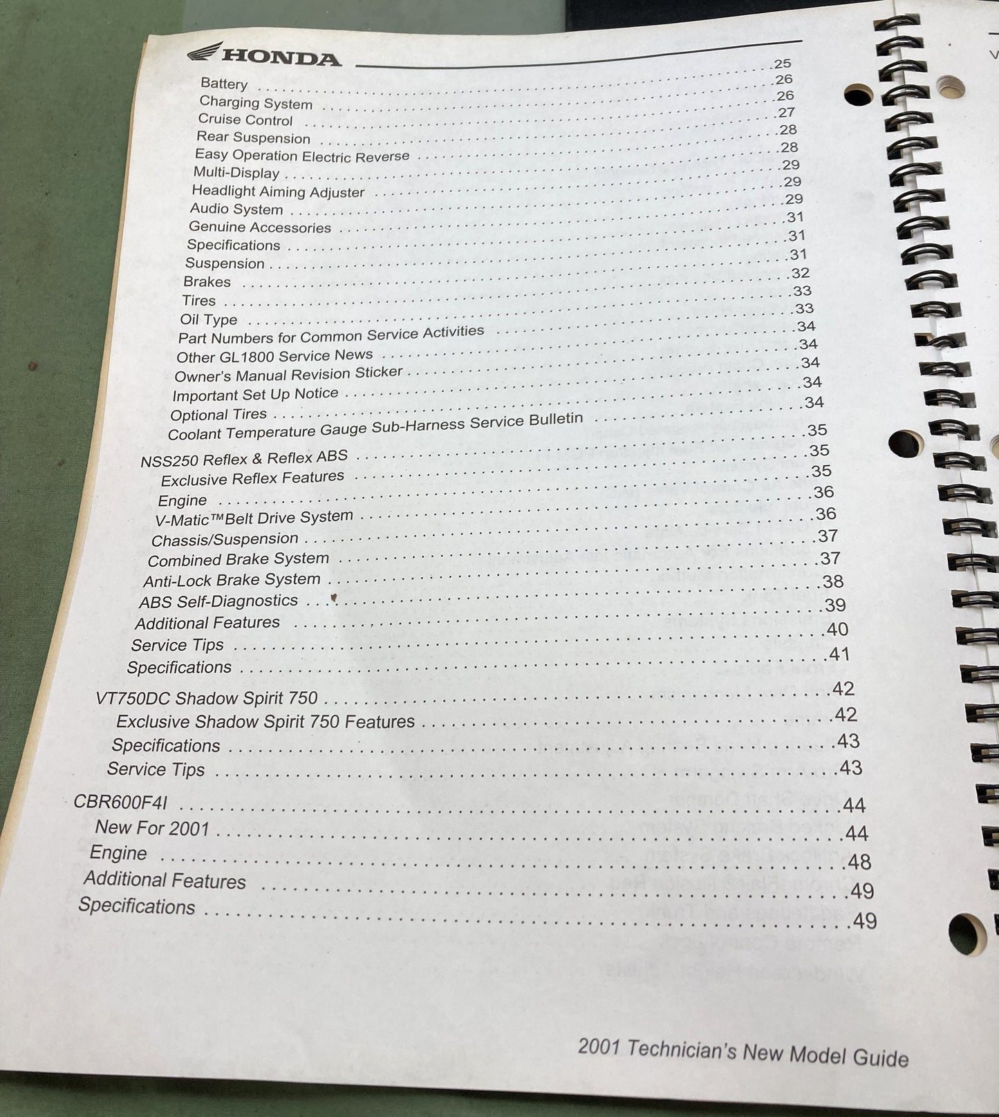 Genuine Honda S1717 Technician's New Model Guide 2001