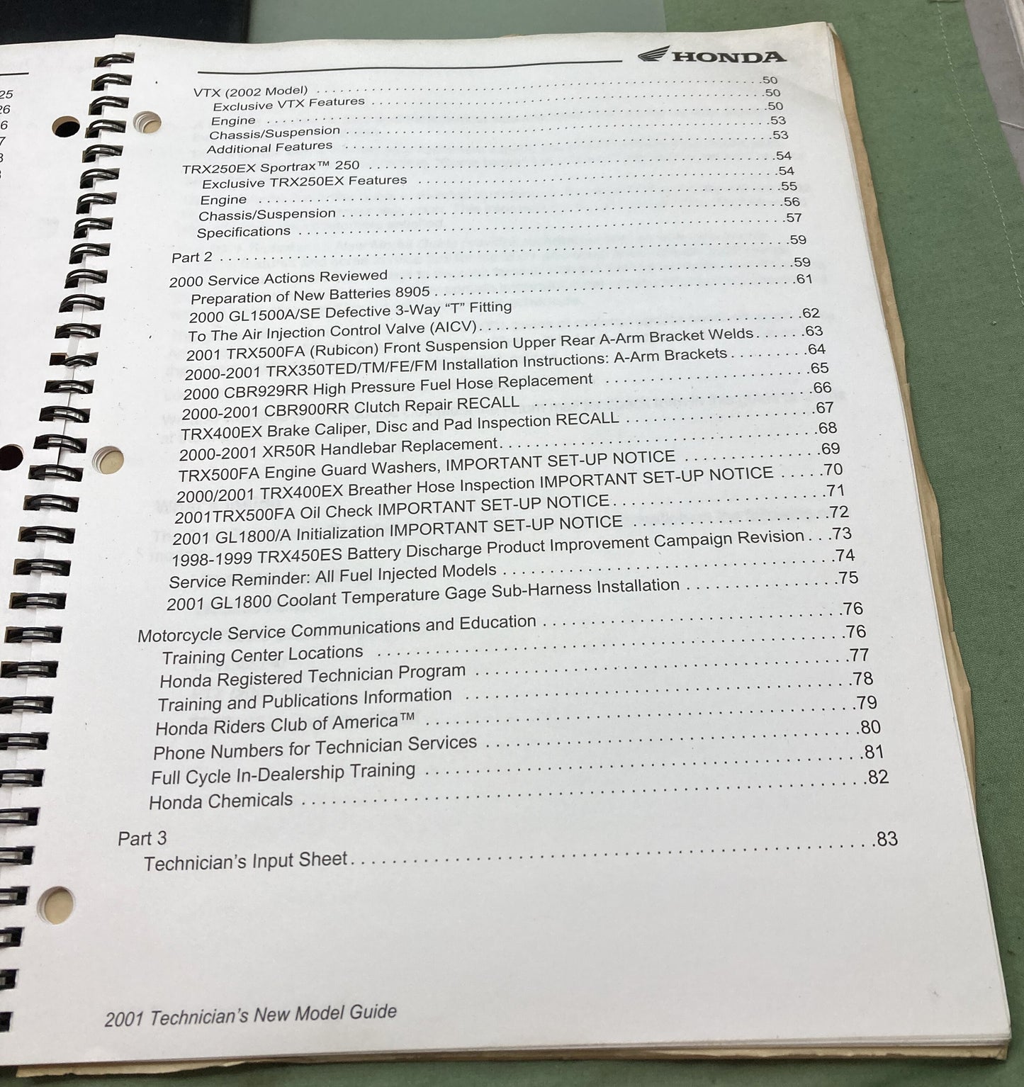 Genuine Honda S1717 Technician's New Model Guide 2001