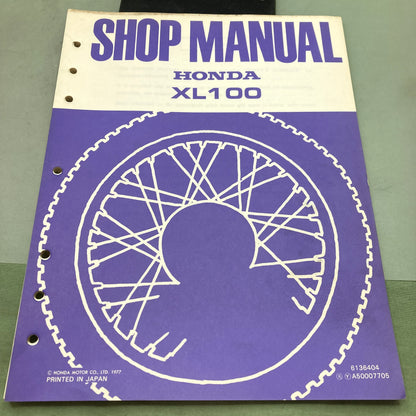 Genuine Honda 6136404 XL100 Shop Manual 1977