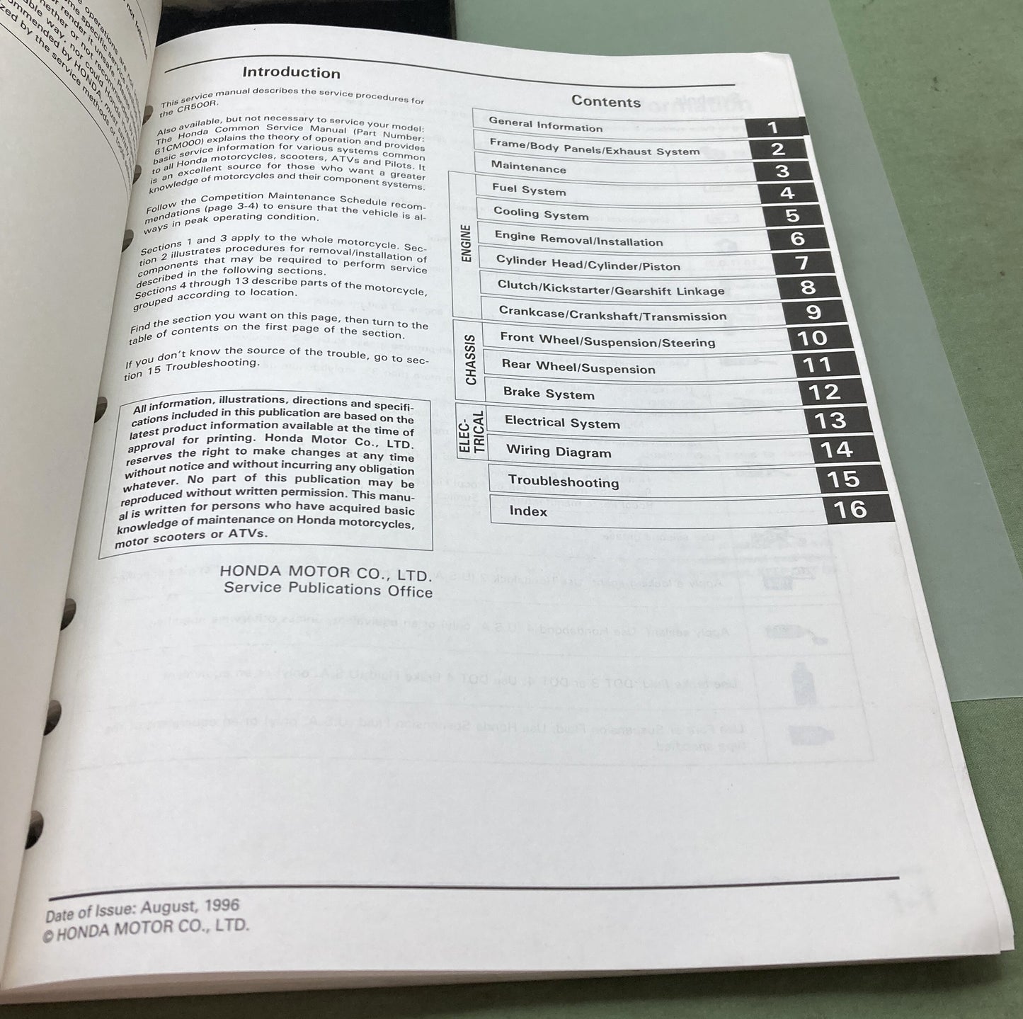 Genuine Honda 61ML309 CR500R Service Manual 1992-2001