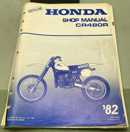 Genuine Honda 61KA501/61KA500 CR480R Shop Manual and Addendum 1982-1983